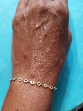 Delicate Art Deco Textured Round Link14K Goldplated Chain Bracelet with Extender